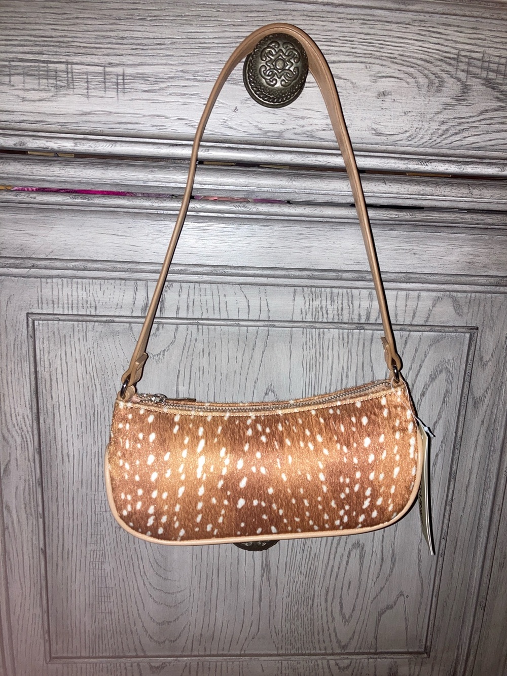 No Boundaries Tan and Cream Spotted Shoulder Bag